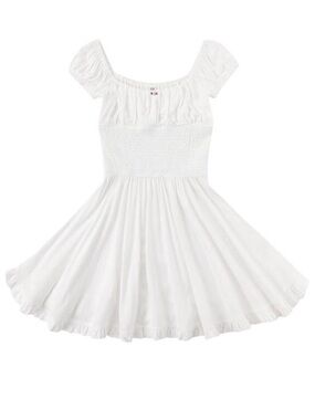 XS Fashion Brand Company Milky Smocked Waist Soft Linen Mini Dress